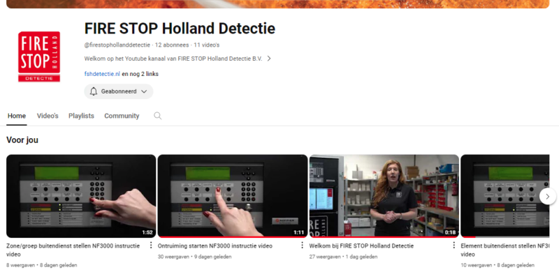 fire stop holland detectie heeft een eigen kanaal op youtube